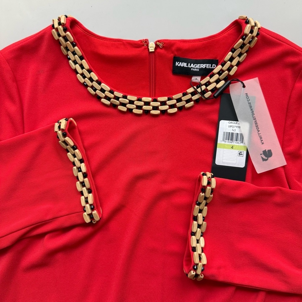 Karl Lagerfeld Paris Embellished Trim Shift Dress Red Size 4 - Picture 3 of 9